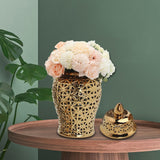 Maxbell Glossy Ceramic Hollow Out Ginger Jar Table Centerpiece for Home Decoration Aureate