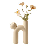 Maxbell Ceramic Vase Cute Tubular Cat Shape Art Crafts for Bedroom tabletop Beige