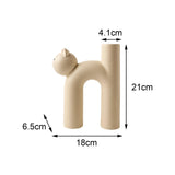 Maxbell Ceramic Vase Cute Tubular Cat Shape Art Crafts for Bedroom tabletop Beige