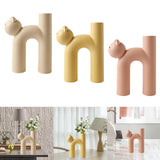 Maxbell Ceramic Vase Cute Tubular Cat Shape Art Crafts for Bedroom tabletop Beige