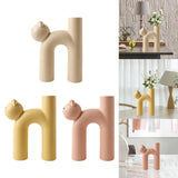 Maxbell Ceramic Vase Cute Tubular Cat Shape Art Crafts for Bedroom tabletop Beige