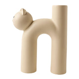 Maxbell Ceramic Vase Cute Tubular Cat Shape Art Crafts for Bedroom tabletop Beige