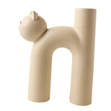 Maxbell Ceramic Vase Cute Tubular Cat Shape Art Crafts for Bedroom tabletop Beige