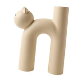 Maxbell Ceramic Vase Cute Tubular Cat Shape Art Crafts for Bedroom tabletop Beige