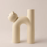 Maxbell Ceramic Vase Cute Tubular Cat Shape Art Crafts for Bedroom tabletop Beige