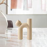 Maxbell Ceramic Vase Cute Tubular Cat Shape Art Crafts for Bedroom tabletop Beige