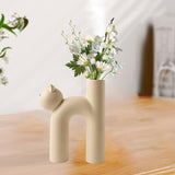 Maxbell Ceramic Vase Cute Tubular Cat Shape Art Crafts for Bedroom tabletop Beige