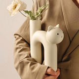 Maxbell Ceramic Vase Cute Tubular Cat Shape Art Crafts for Bedroom tabletop Beige