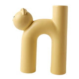 Maxbell Ceramic Vase Cute Tubular Cat Shape Art Crafts for Bedroom tabletop Yellow