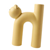 Maxbell Ceramic Vase Cute Tubular Cat Shape Art Crafts for Bedroom tabletop Yellow