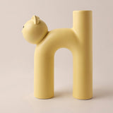 Maxbell Ceramic Vase Cute Tubular Cat Shape Art Crafts for Bedroom tabletop Yellow