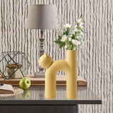 Maxbell Ceramic Vase Cute Tubular Cat Shape Art Crafts for Bedroom tabletop Yellow