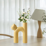 Maxbell Ceramic Vase Cute Tubular Cat Shape Art Crafts for Bedroom tabletop Yellow