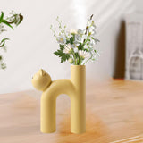 Maxbell Ceramic Vase Cute Tubular Cat Shape Art Crafts for Bedroom tabletop Yellow