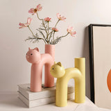 Maxbell Ceramic Vase Cute Tubular Cat Shape Art Crafts for Bedroom tabletop Pink