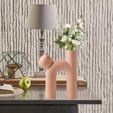 Maxbell Ceramic Vase Cute Tubular Cat Shape Art Crafts for Bedroom tabletop Pink