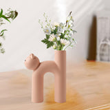 Maxbell Ceramic Vase Cute Tubular Cat Shape Art Crafts for Bedroom tabletop Pink