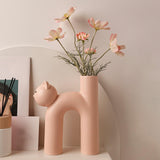 Maxbell Ceramic Vase Cute Tubular Cat Shape Art Crafts for Bedroom tabletop Pink