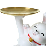 Maxbell Rabbit Statue Figurine Resin Decorative for Bookshelf Living Room Office Lying Down with Tray