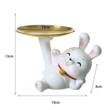 Maxbell Rabbit Statue Figurine Resin Decorative for Bookshelf Living Room Office Lying Down with Tray