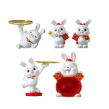 Maxbell Rabbit Statue Figurine Resin Decorative for Bookshelf Living Room Office Lying Down with Tray