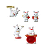 Maxbell Rabbit Statue Figurine Resin Decorative for Bookshelf Living Room Office Lying Down with Tray