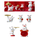 Maxbell Rabbit Statue Figurine Resin Decorative for Bookshelf Living Room Office Lying Down with Tray