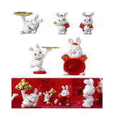 Maxbell Rabbit Statue Figurine Resin Decorative for Bookshelf Living Room Office Lying Down with Tray