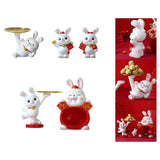 Maxbell Rabbit Statue Figurine Resin Decorative for Bookshelf Living Room Office Lying Down with Tray