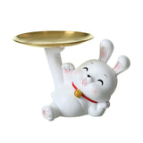 Maxbell Rabbit Statue Figurine Resin Decorative for Bookshelf Living Room Office Lying Down with Tray