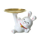 Maxbell Rabbit Statue Figurine Resin Decorative for Bookshelf Living Room Office Lying Down with Tray