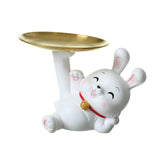 Maxbell Rabbit Statue Figurine Resin Decorative for Bookshelf Living Room Office Lying Down with Tray