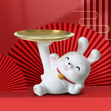 Maxbell Rabbit Statue Figurine Resin Decorative for Bookshelf Living Room Office Lying Down with Tray