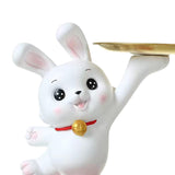 Maxbell Rabbit Statue Figurine Resin Decorative for Bookshelf Living Room Office Standing with Tray