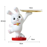 Maxbell Rabbit Statue Figurine Resin Decorative for Bookshelf Living Room Office Standing with Tray