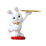 Maxbell Rabbit Statue Figurine Resin Decorative for Bookshelf Living Room Office Standing with Tray