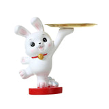 Maxbell Rabbit Statue Figurine Resin Decorative for Bookshelf Living Room Office Standing with Tray