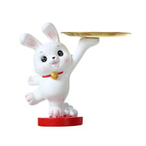 Maxbell Rabbit Statue Figurine Resin Decorative for Bookshelf Living Room Office Standing with Tray