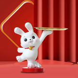 Maxbell Rabbit Statue Figurine Resin Decorative for Bookshelf Living Room Office Standing with Tray