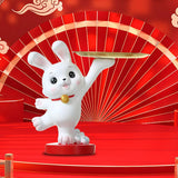 Maxbell Rabbit Statue Figurine Resin Decorative for Bookshelf Living Room Office Standing with Tray
