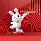 Maxbell Rabbit Statue Figurine Resin Decorative for Bookshelf Living Room Office Standing with Tray