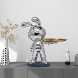 Maxbell Rabbit Desk Storage Tray Statue Creative Figurine Decor Apartment Office Argent