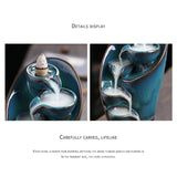 Maxbell Ceramic Incense Holder Desk Backflow Incense Burner for Home Decor Cafe Gift Blue