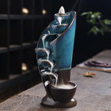 Maxbell Ceramic Incense Holder Desk Backflow Incense Burner for Home Decor Cafe Gift Blue