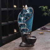 Maxbell Ceramic Incense Holder Desk Backflow Incense Burner for Home Decor Cafe Gift Blue