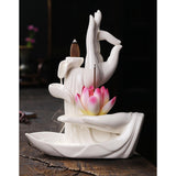 Maxbell Ceramic Buddha Hand Backflow Incense Holder Exquisite Workmanship Elegant Pink Flower White