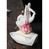 Maxbell Ceramic Buddha Hand Backflow Incense Holder Exquisite Workmanship Elegant Pink Flower White