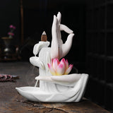 Maxbell Ceramic Buddha Hand Backflow Incense Holder Exquisite Workmanship Elegant Pink Flower White