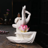 Maxbell Ceramic Buddha Hand Backflow Incense Holder Exquisite Workmanship Elegant Pink Flower White