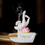 Maxbell Ceramic Buddha Hand Backflow Incense Holder Exquisite Workmanship Elegant Pink Flower White
